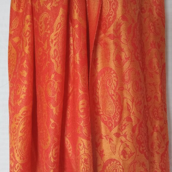Orange Paisley Cashmere Slik Scarf Shawl Wrap Stole Silk Soft Women Warm 28 x 70 - Picture 5 of 16